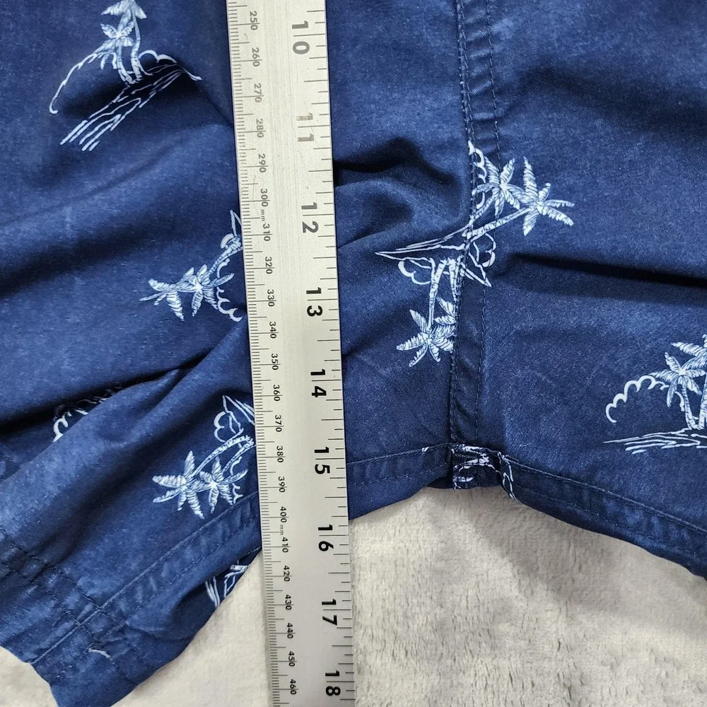 Sand N Sun Swim Trunks Mens 2XL Blue Palm Tree Hawaiian Lined Elastic Waist Surf